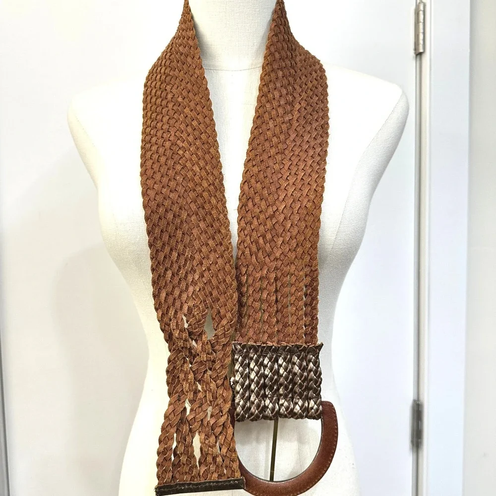VTG Bronze Metallic Woven Leather Wide Belt 45
